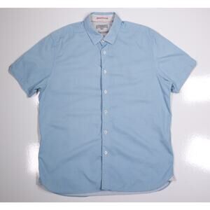 Ted Baker Men's Aqua Blue Print Design Short Sleeve Button-Up Shirt 5/Large